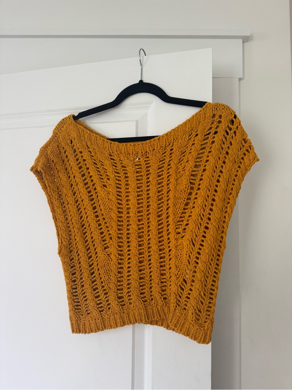 Anthropologie Mustard Yellow Open-Knit Cap Sleeve Tank